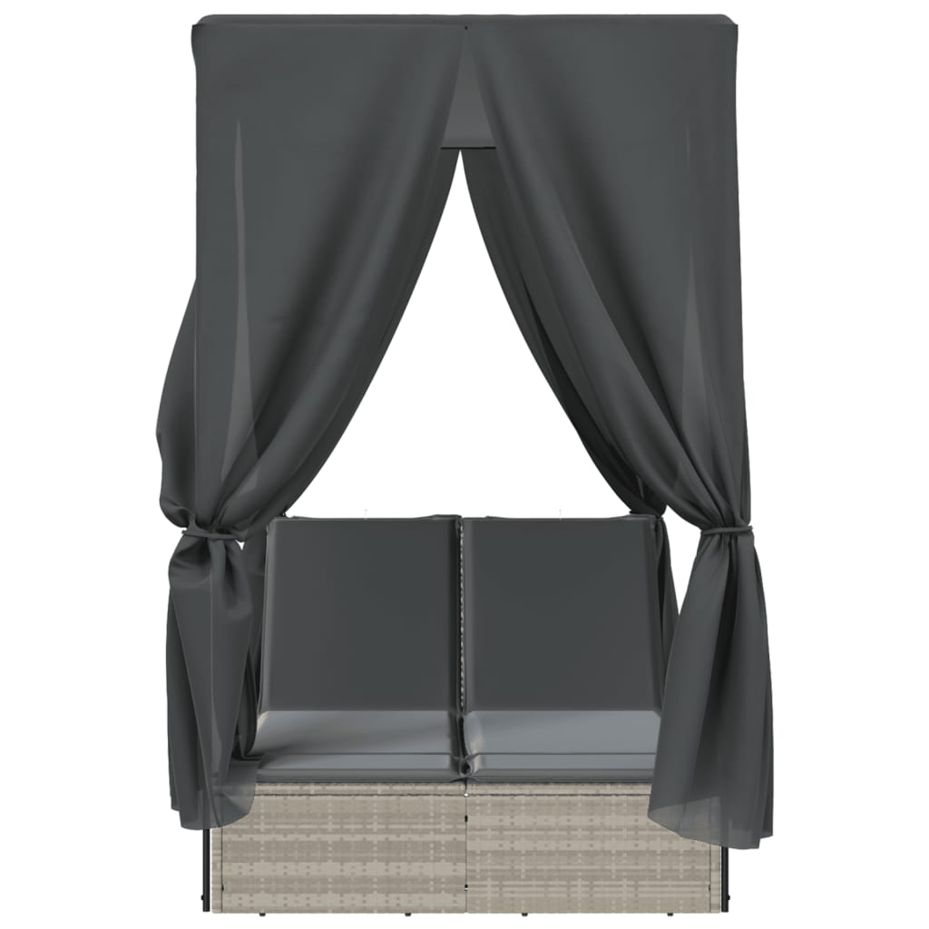 vidaXL Ξαπλώστρα Διπλή Αν. Γκρι Συνθετικό Ρατάν Σκίαστρο και Μαξιλάρια