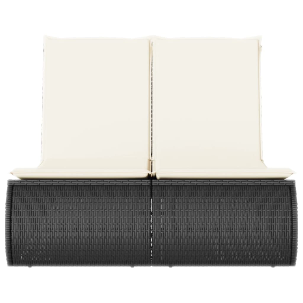 vidaXL Ξαπλώστρα Διπλή Μαύρη από Συνθετικό Ρατάν με Μαξιλάρια