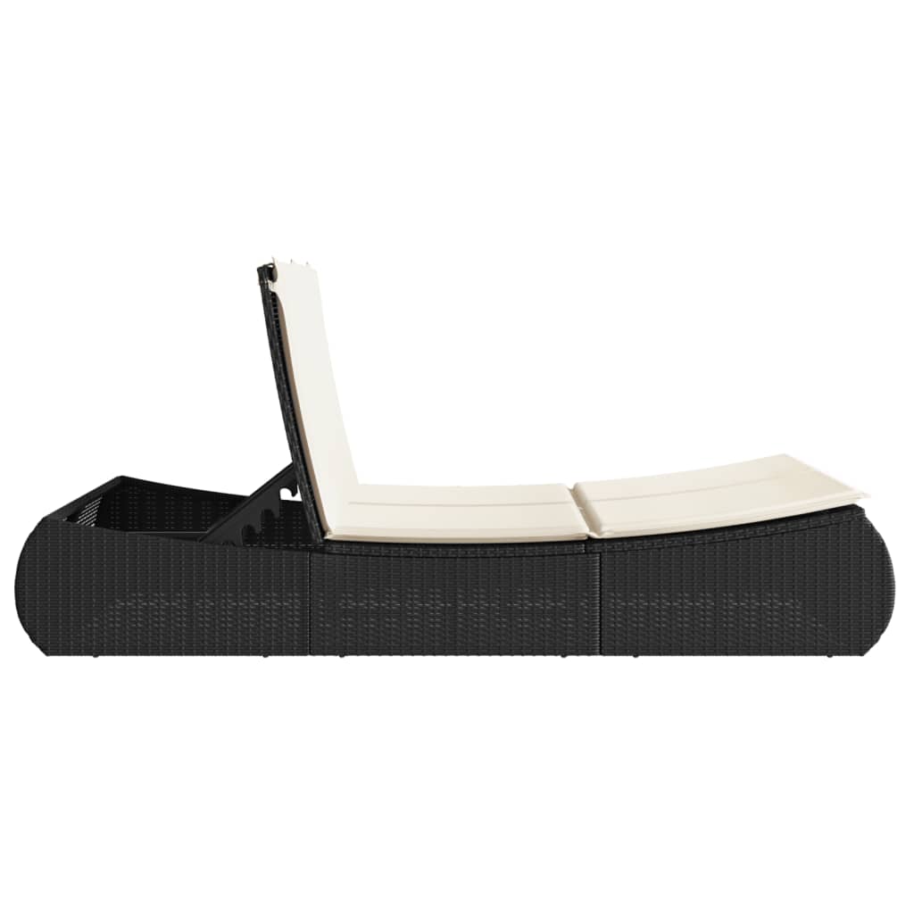 vidaXL Ξαπλώστρα Διπλή Μαύρη από Συνθετικό Ρατάν με Μαξιλάρια