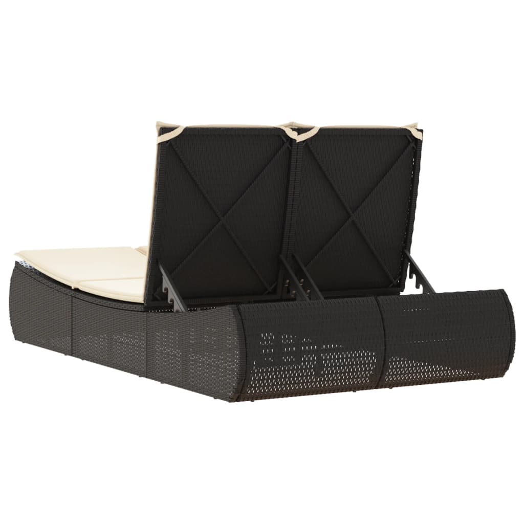 vidaXL Ξαπλώστρα Διπλή Μαύρη από Συνθετικό Ρατάν με Μαξιλάρια