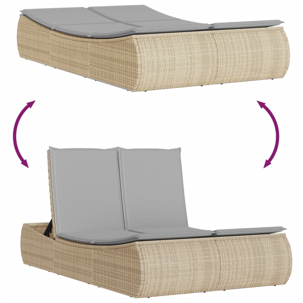 vidaXL Ξαπλώστρα Διπλή Μπεζ από Συνθετικό Ρατάν με Μαξιλάρια