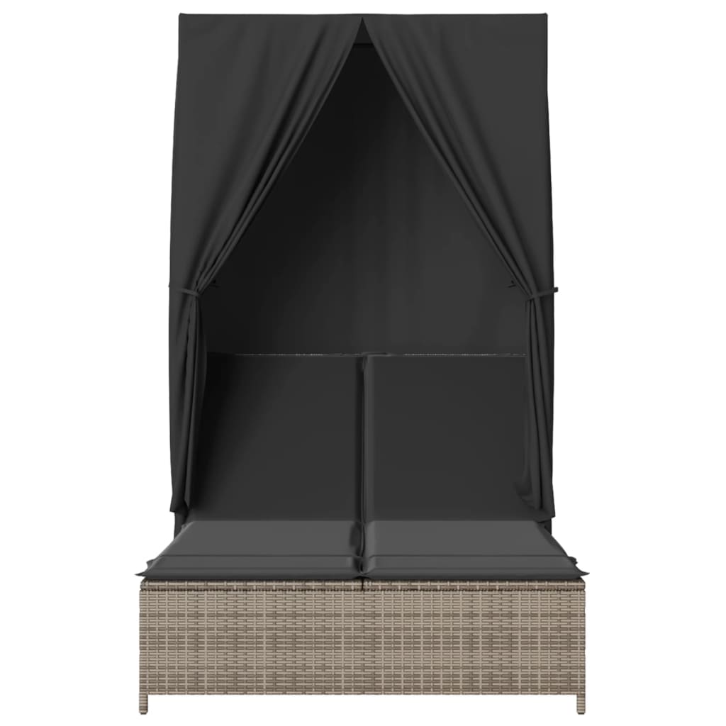 vidaXL Ξαπλώστρα Διπλή Γκρι από Συνθετικό Ρατάν με Οροφή / Κουρτίνες