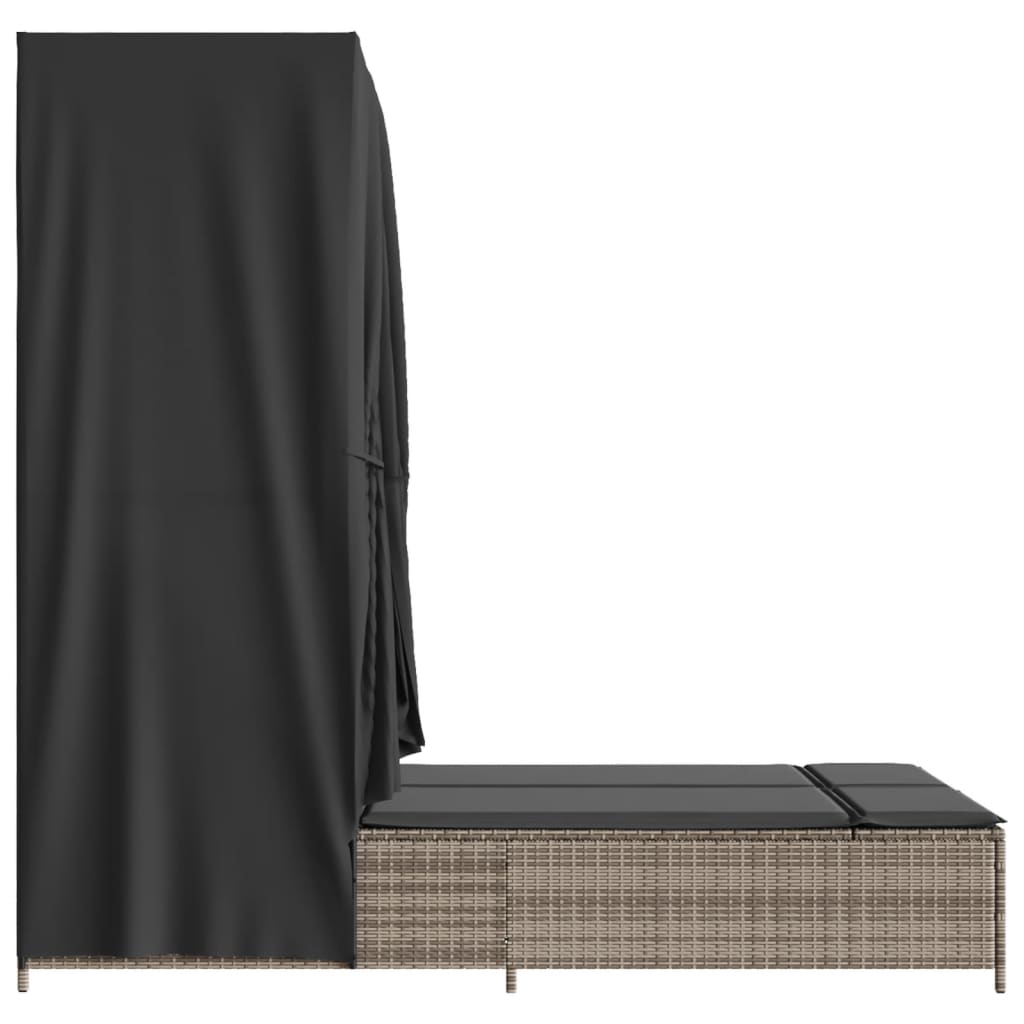 vidaXL Ξαπλώστρα Διπλή Γκρι από Συνθετικό Ρατάν με Οροφή / Κουρτίνες