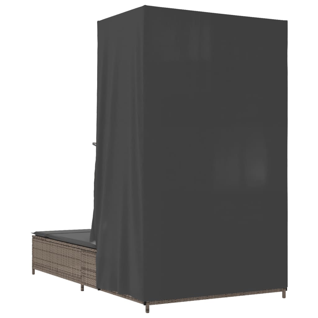 vidaXL Ξαπλώστρα Διπλή Γκρι από Συνθετικό Ρατάν με Οροφή / Κουρτίνες