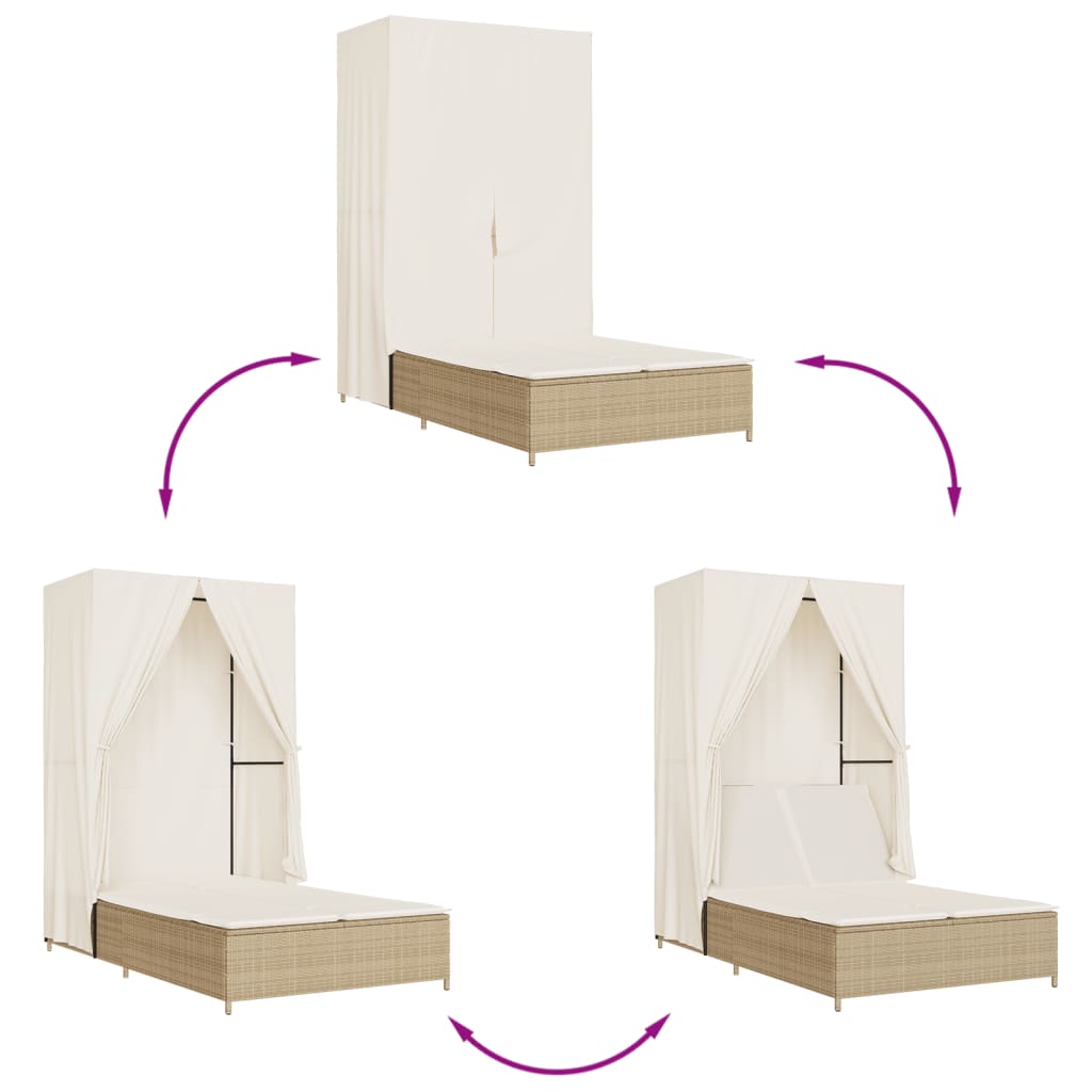 vidaXL Ξαπλώστρα Διπλή Μπεζ από Συνθετικό Ρατάν με Οροφή / Κουρτίνες