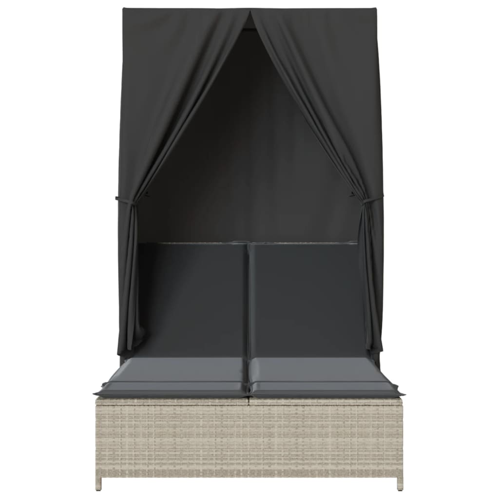 vidaXL Ξαπλώστρα Διπλή Αν. Γκρι Συνθετικό Ρατάν Σκίαστρο και Μαξιλάρια