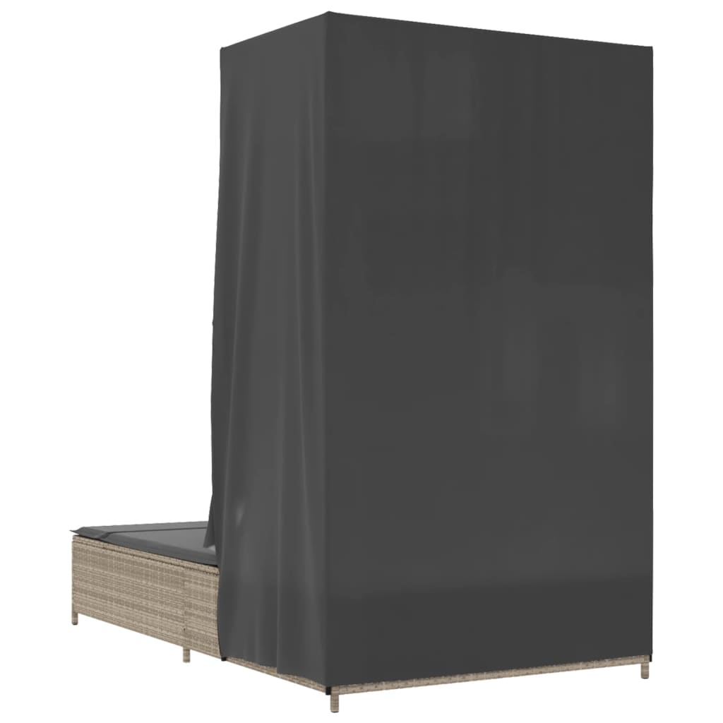 vidaXL Ξαπλώστρα Διπλή Αν. Γκρι Συνθετικό Ρατάν Σκίαστρο και Μαξιλάρια