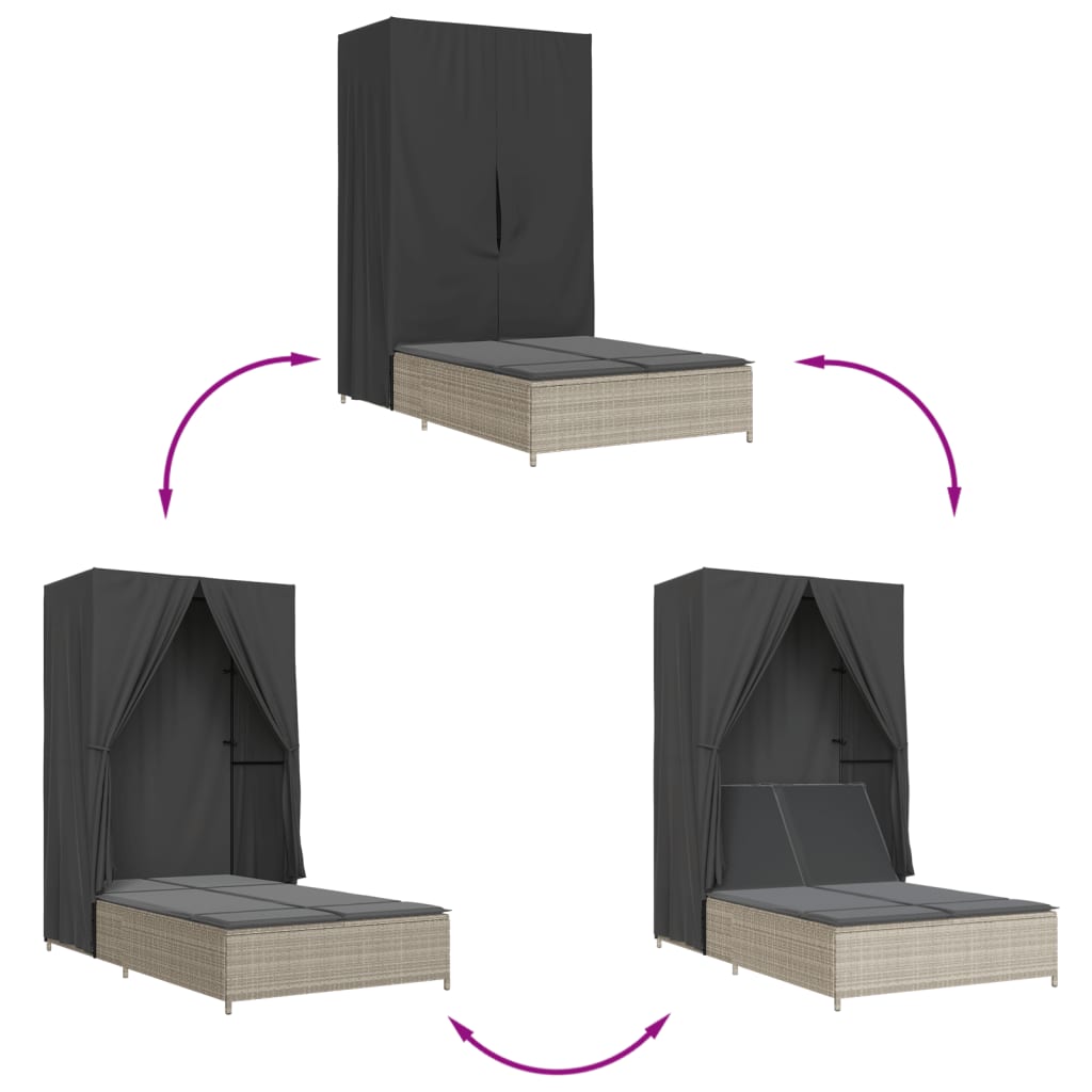 vidaXL Ξαπλώστρα Διπλή Αν. Γκρι Συνθετικό Ρατάν Σκίαστρο και Μαξιλάρια