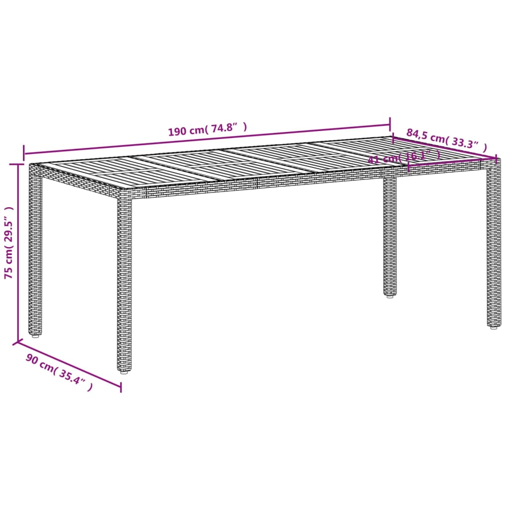 vidaXL Τραπέζι Κήπου Μπεζ 190x90x75εκ. Συνθετικό Ρατάν / Ξύλο Ακακίας
