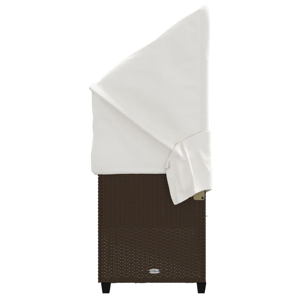 vidaXL Ξαπλώστρα Καφέ Συνθετικό Ρατάν με Σκίαστρο και Μαξιλάρια