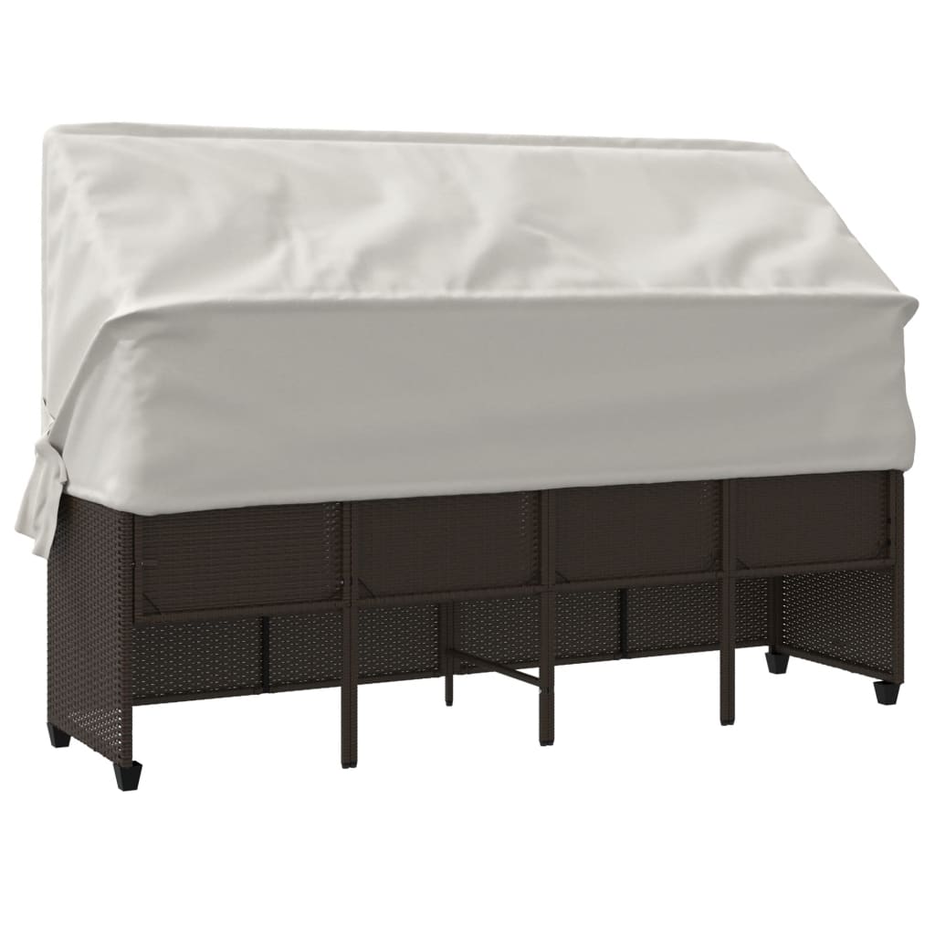 vidaXL Ξαπλώστρα Καφέ Συνθετικό Ρατάν με Σκίαστρο και Μαξιλάρια