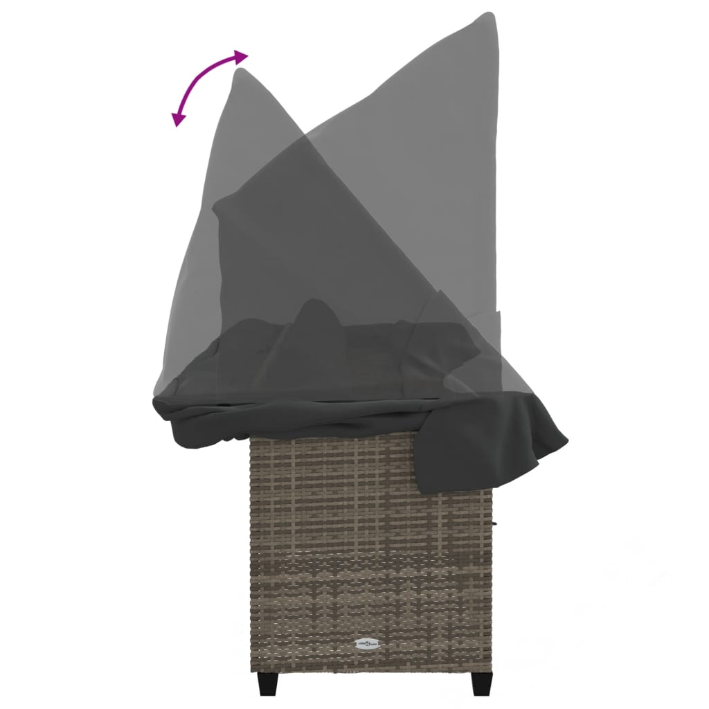 vidaXL Ξαπλώστρα Γκρι Συνθετικό Ρατάν με Σκίαστρο και Μαξιλάρια