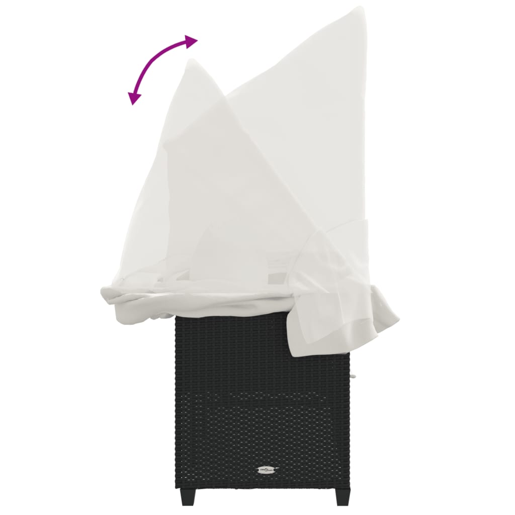 vidaXL Ξαπλώστρα Μαύρη Συνθετικό Ρατάν με Σκίαστρο και Μαξιλάρια