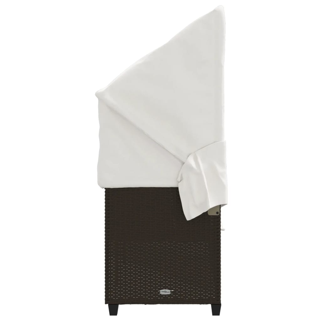 vidaXL Ξαπλώστρα Καφέ Συνθετικό Ρατάν με Σκίαστρο και Μαξιλάρια