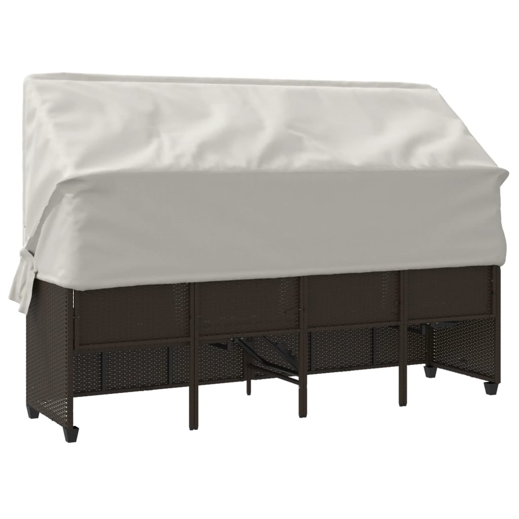 vidaXL Ξαπλώστρα Καφέ Συνθετικό Ρατάν με Σκίαστρο και Μαξιλάρια