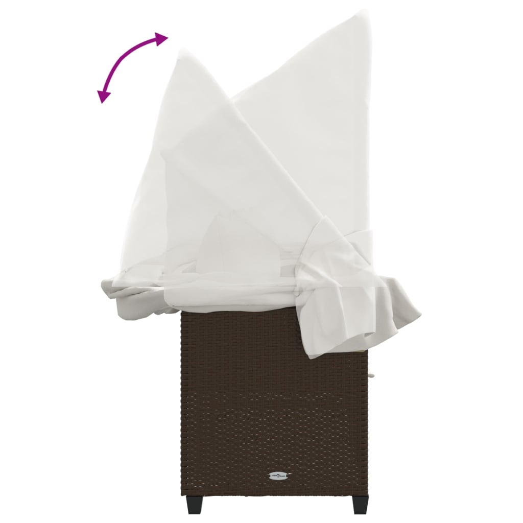 vidaXL Ξαπλώστρα Καφέ Συνθετικό Ρατάν με Σκίαστρο και Μαξιλάρια