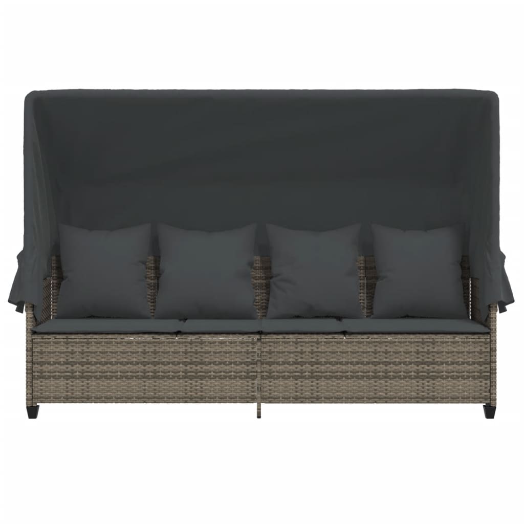 vidaXL Ξαπλώστρα Γκρι Συνθετικό Ρατάν με Σκίαστρο και Μαξιλάρια