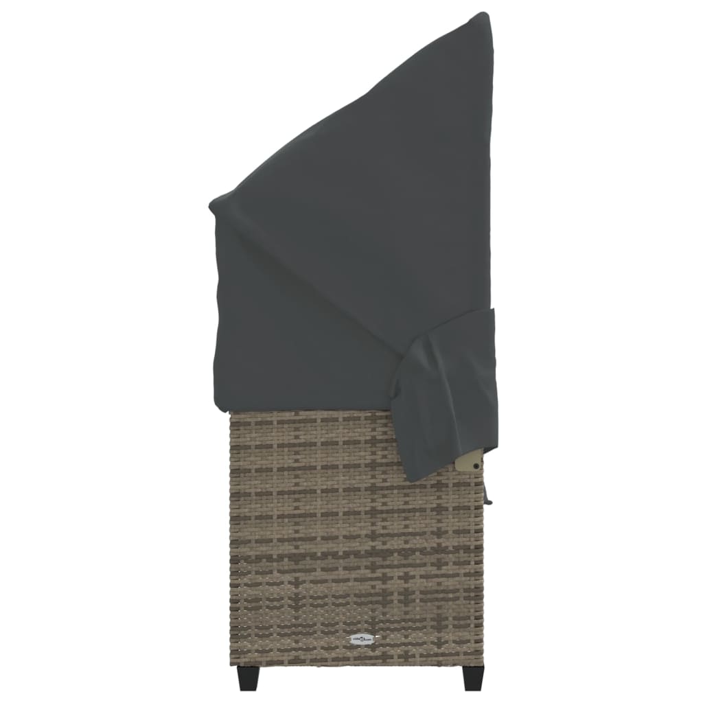 vidaXL Ξαπλώστρα Γκρι Συνθετικό Ρατάν με Σκίαστρο και Μαξιλάρια