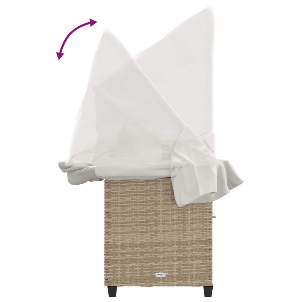 vidaXL Ξαπλώστρα Μπεζ Συνθετικό Ρατάν με Σκίαστρο και Μαξιλάρια