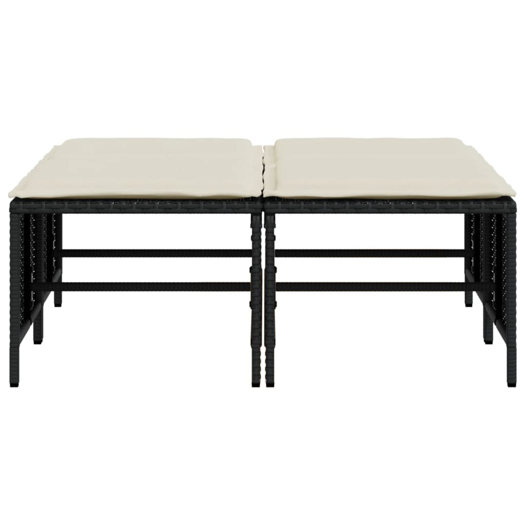 vidaXL Σκαμπό Κήπου 4 τεμ. Μαύρα από Συνθετικό Ρατάν με Μαξιλάρια