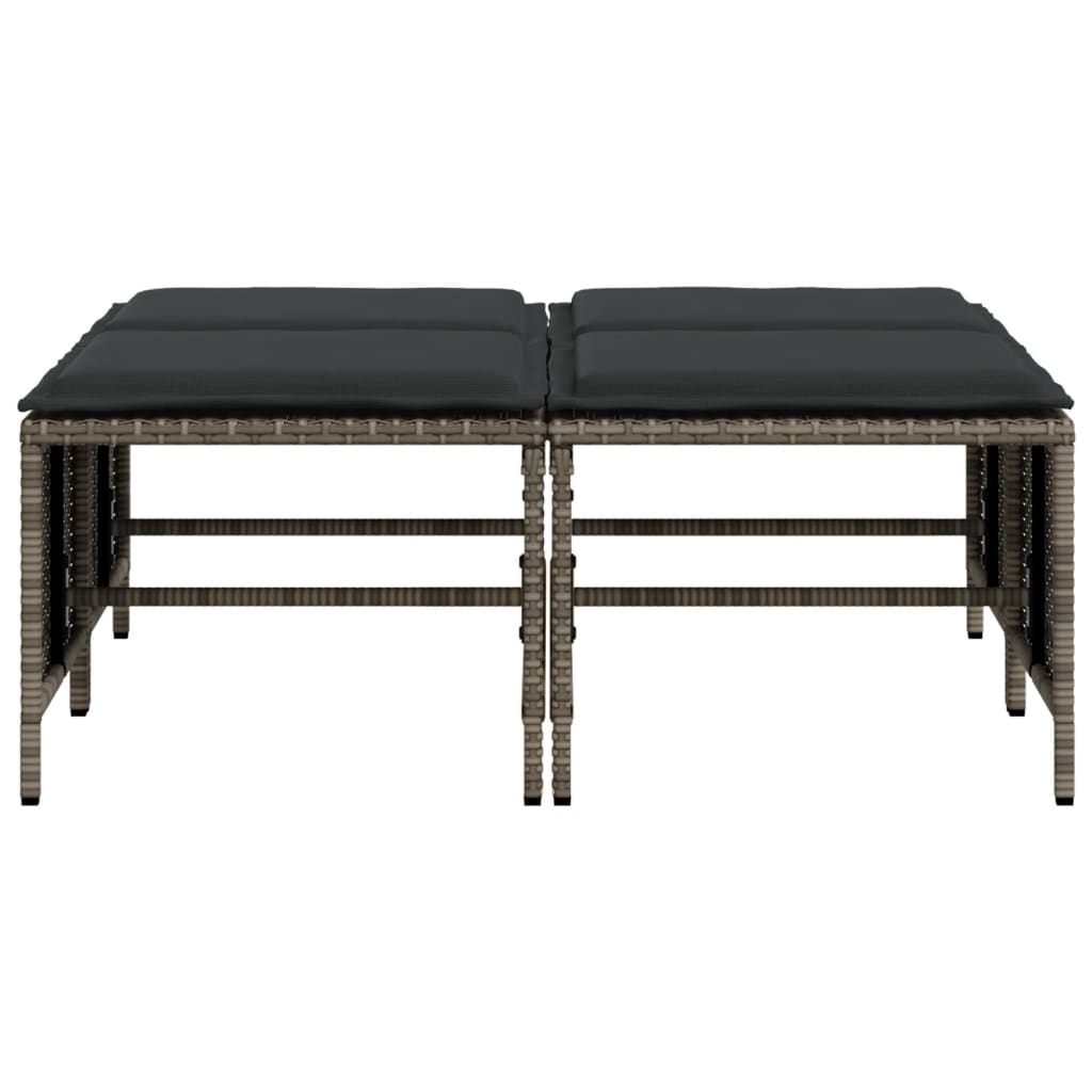 vidaXL Σκαμπό Κήπου 4 τεμ. Γκρι από Συνθετικό Ρατάν με Μαξιλάρια