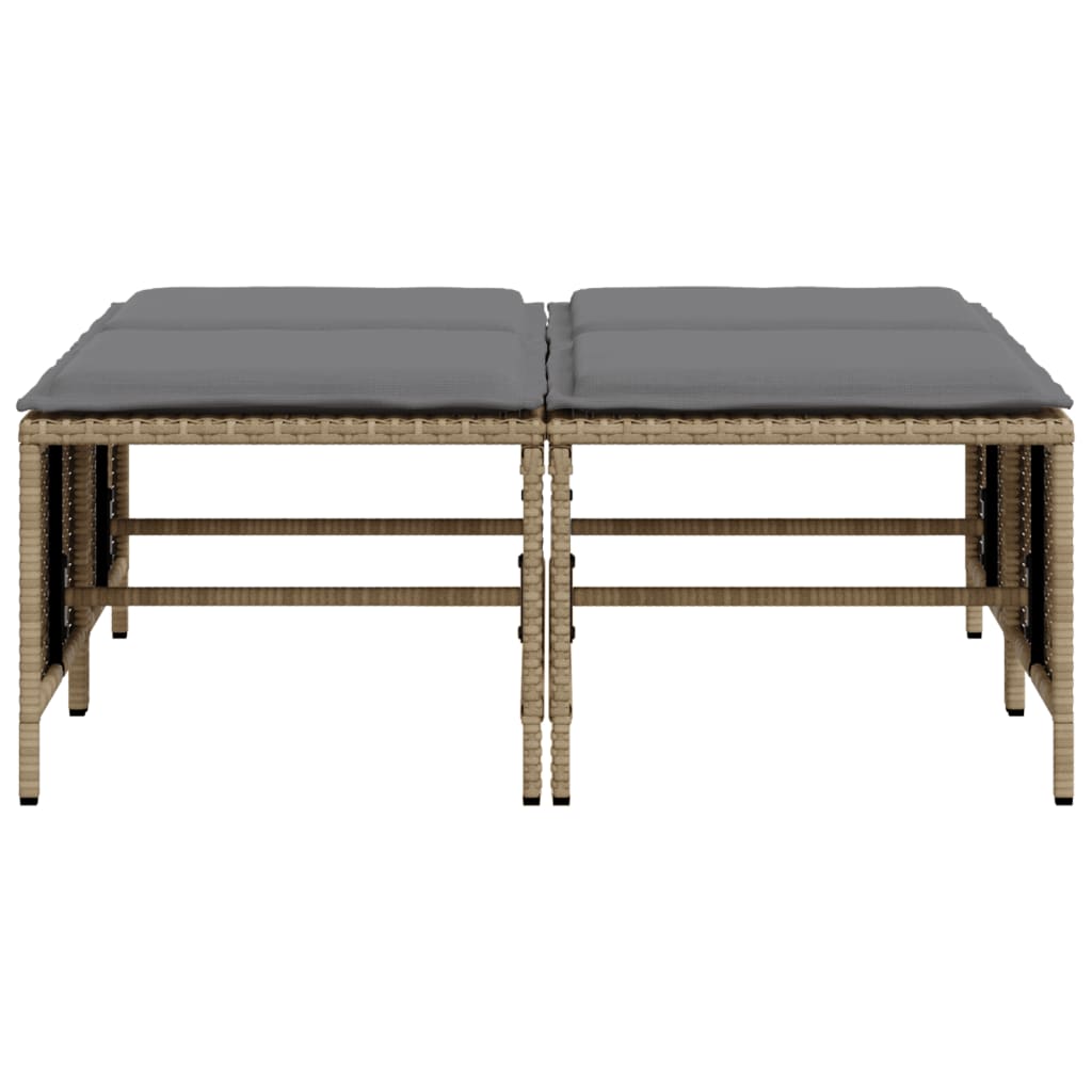 vidaXL Σκαμπό Κήπου 4 τεμ. Μπεζ Συνθετικό Ρατάν με Μαξιλάρια