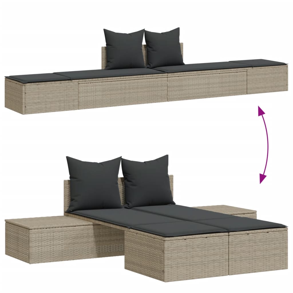 vidaXL Ξαπλώστρα Διπλή Ανοιχτό Γκρι από Συνθετικό Ρατάν με Μαξιλάρια