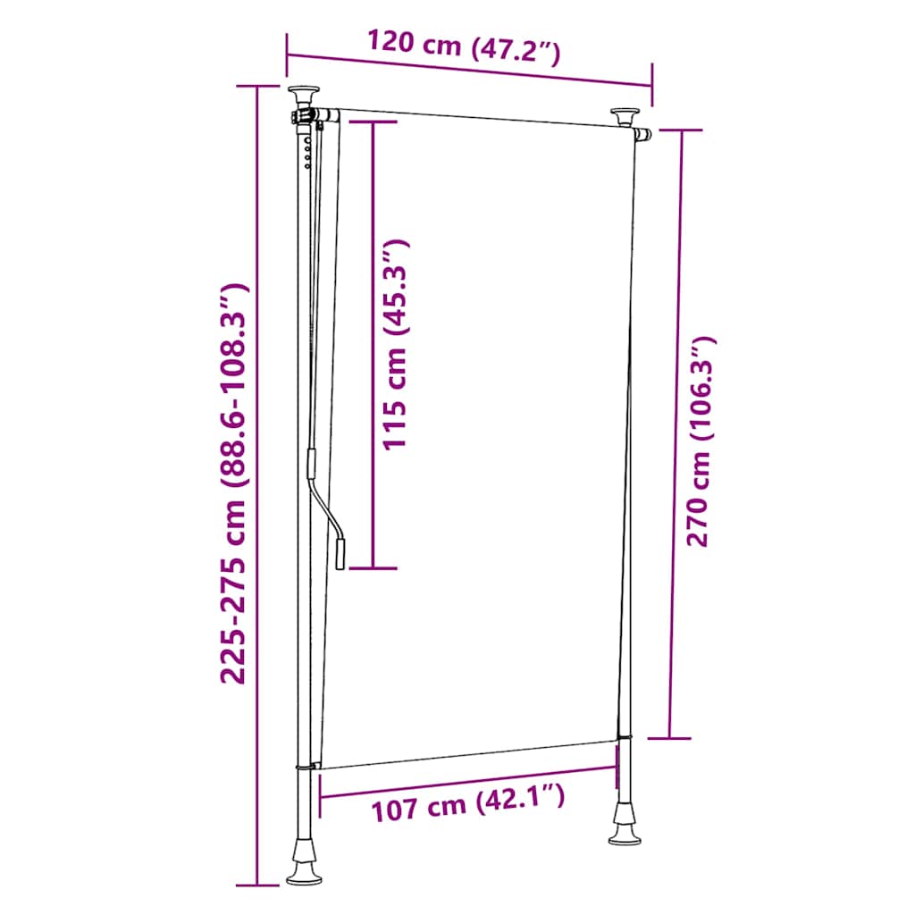 vidaXL Στόρι Ρόλερ Εξ. Χώρου Πορτοκαλί/Λευκό 120x270 εκ. Ύφασμα/Ατσάλι