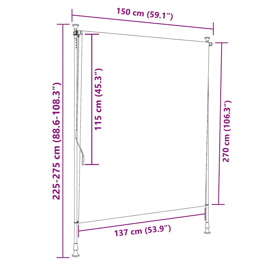 vidaXL Στόρι Ρόλερ Εξ. Χώρου Πορτοκαλί/Λευκό 150x270 εκ. Ύφασμα/Ατσάλι