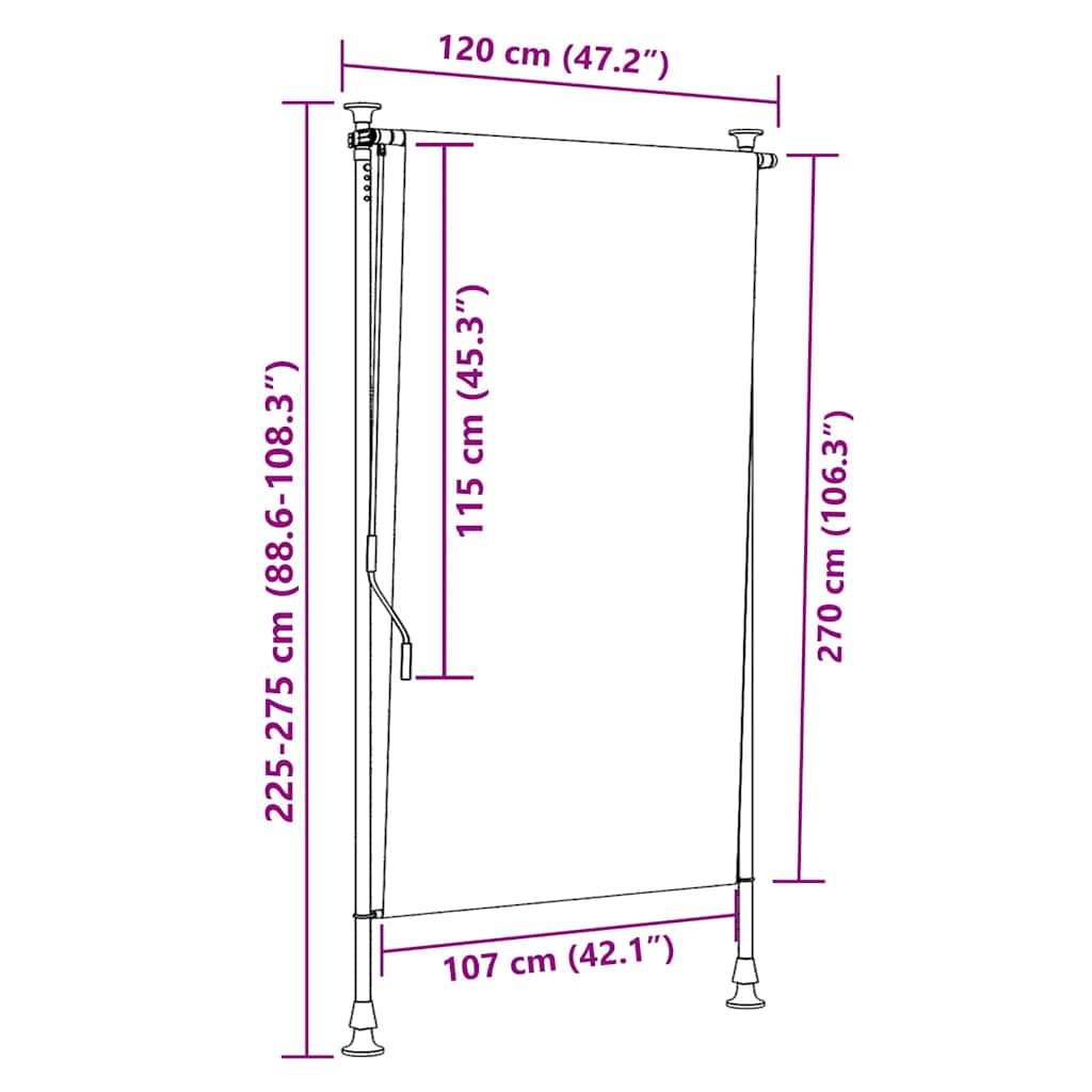 vidaXL Στόρι Ρόλερ Εξ. Χώρου Κίτρινο/Λευκό 120x270 εκ. Ύφασμα/Ατσάλι