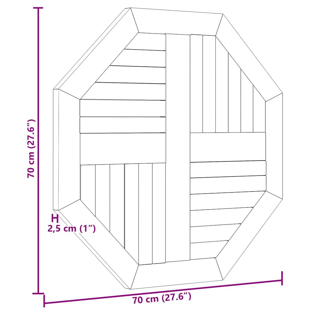 vidaXL Επιφάνεια Τραπεζιού Οκτάγωνη 70x70x2,5 εκ. Μασίφ Ξύλο Teak