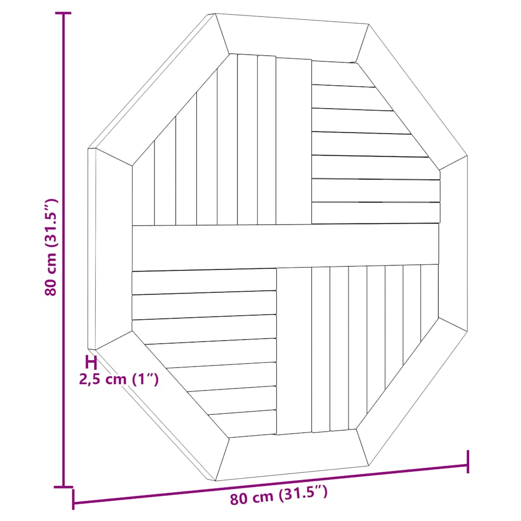 vidaXL Επιφάνεια Τραπεζιού Οκτάγωνη 80x80x2,5 εκ. Μασίφ Ξύλο Teak