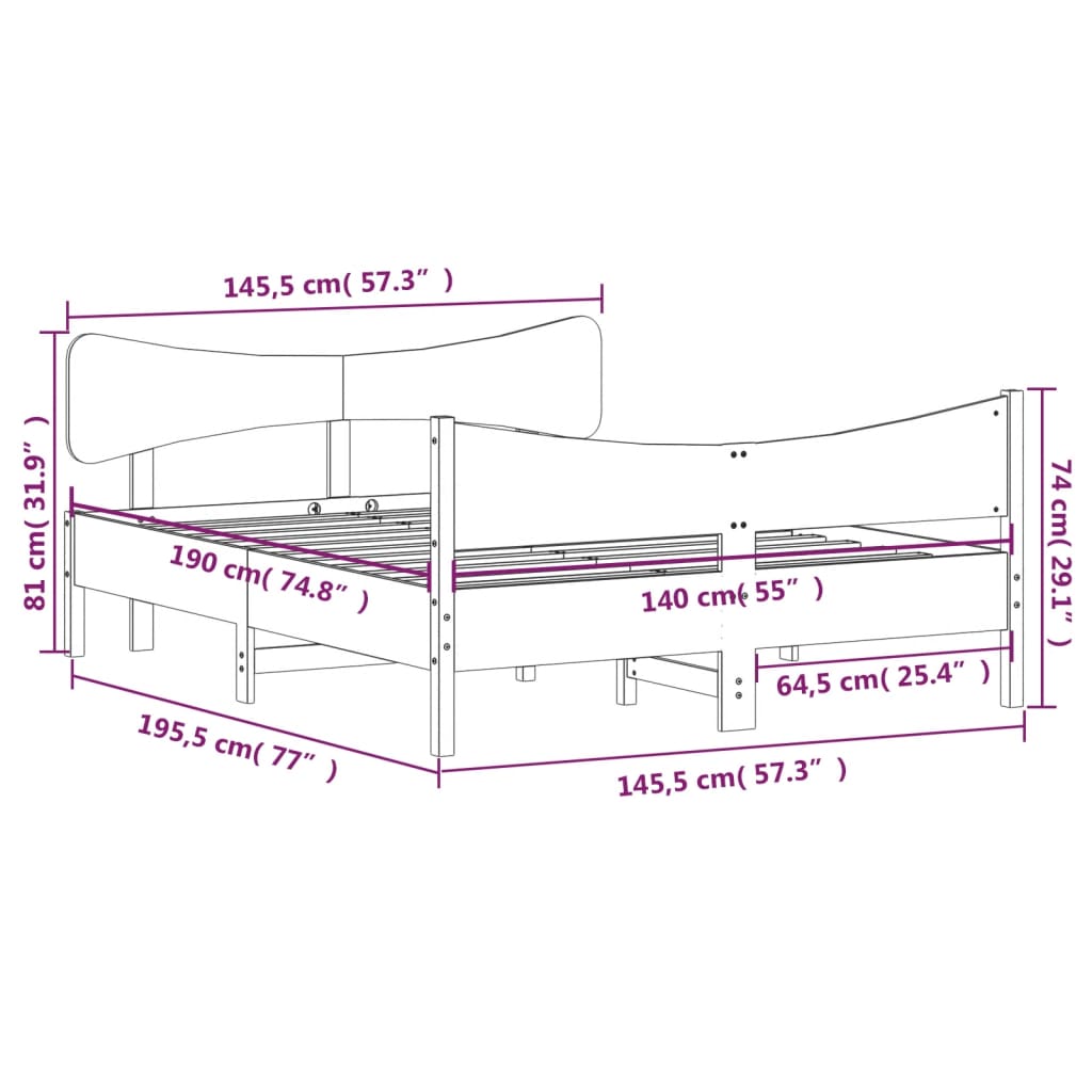 vidaXL Σκελετός Κρεβατιού Χωρίς Στρώμα Καφέ 140x190 Μασίφ Ξύλο Πεύκου