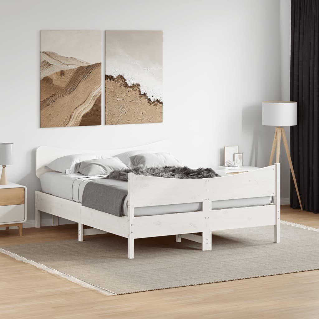 vidaXL Σκελετός Κρεβ. Χωρίς Στρώμα Λευκό 135x190 εκ Μασίφ Πεύκο