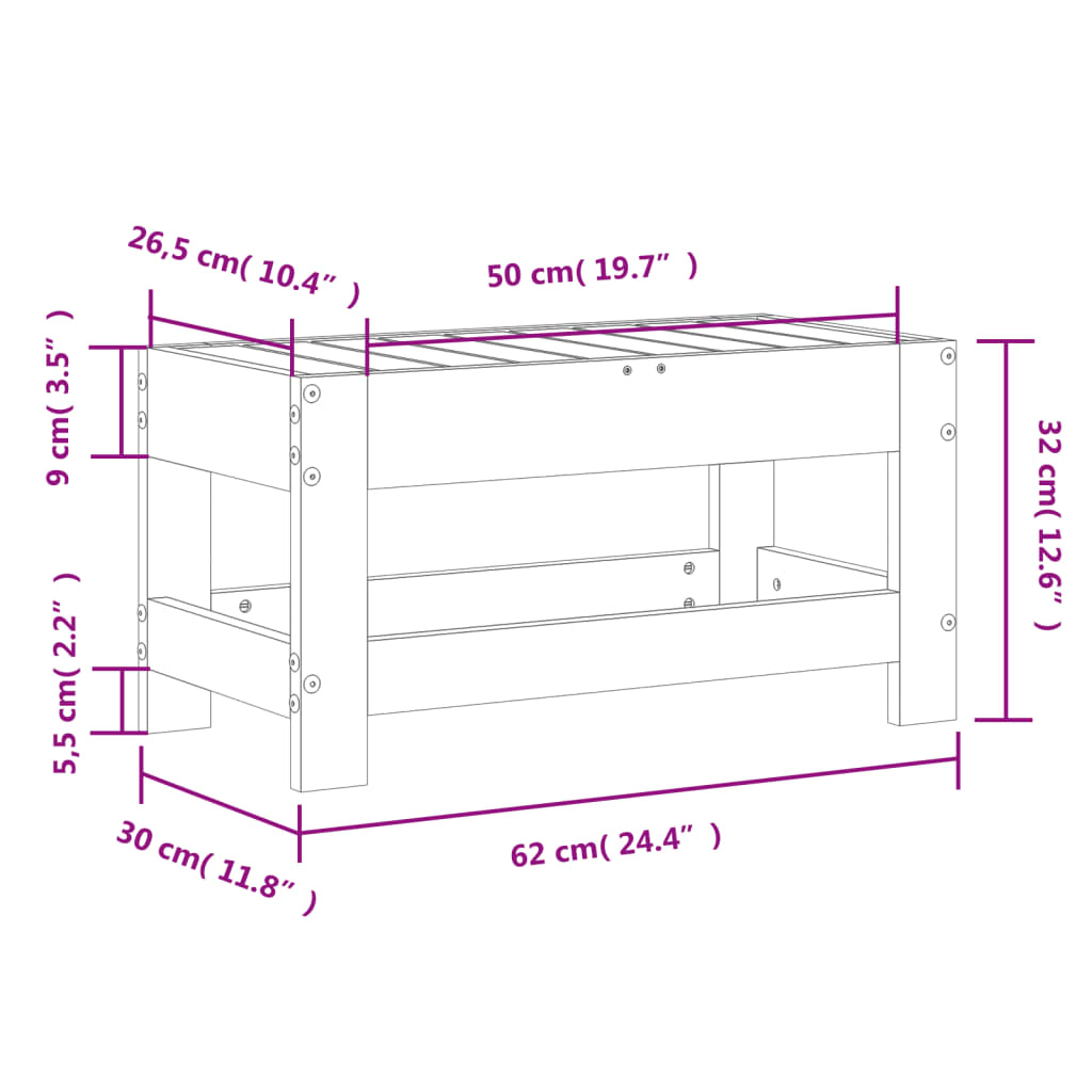 vidaXL Υποπόδιο Κήπου 62 x 30 x 32 εκ. από Μασίφ Ξύλο Πεύκου