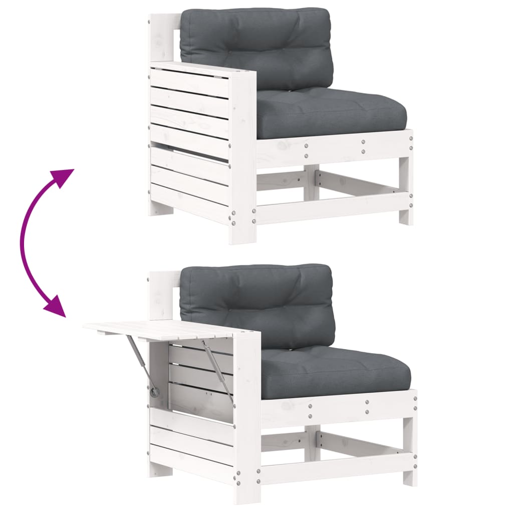 vidaXL Καναπές Κήπου με Μπράτσα Λευκό Μασίφ Ξύλο Πεύκου με Μαξιλάρι