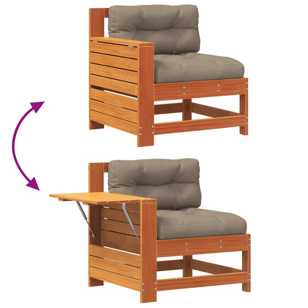 vidaXL Καναπές Κήπου Χωρίς Μπράτσα Καφέ Κεριού Μασίφ Πεύκο με Μαξιλάρι