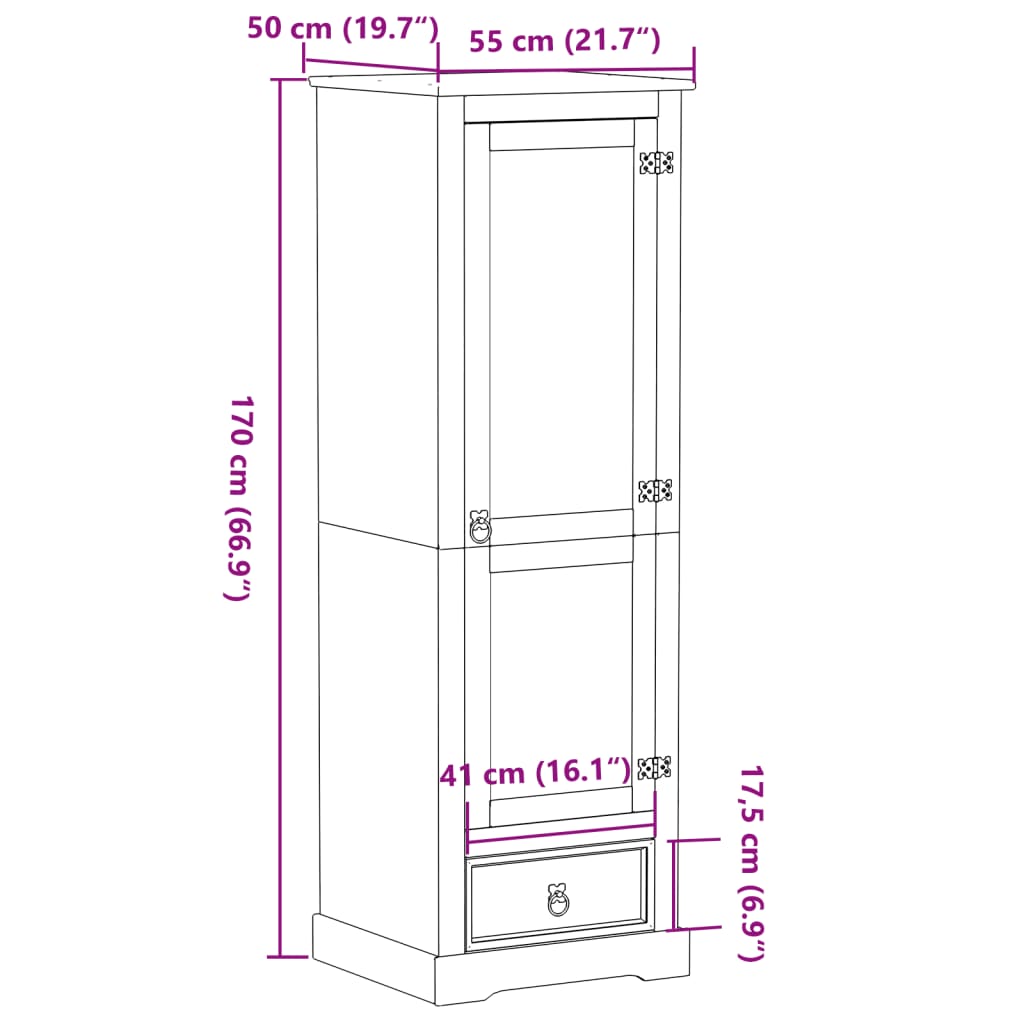 vidaXL Ντουλάπα Corona 55x50x170 εκ. από Μασίφ Ξύλο Πεύκου