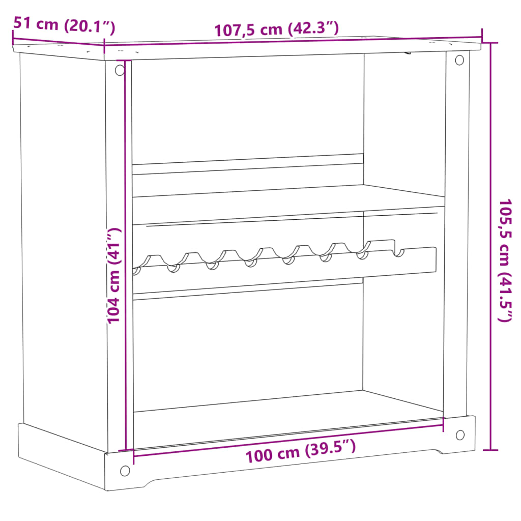 vidaXL Κάβα Κρασιών Corona 107,5x51x105,5 εκ. από Μασίφ Ξύλο Πεύκου