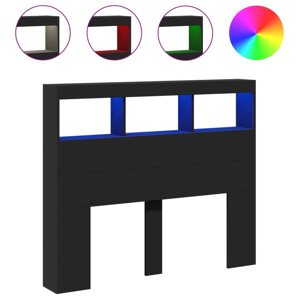 vidaXL Κεφαλάρι με Αποθηκευτικό Χώρο και LED Μαύρο 120 x 17 x 102 εκ.