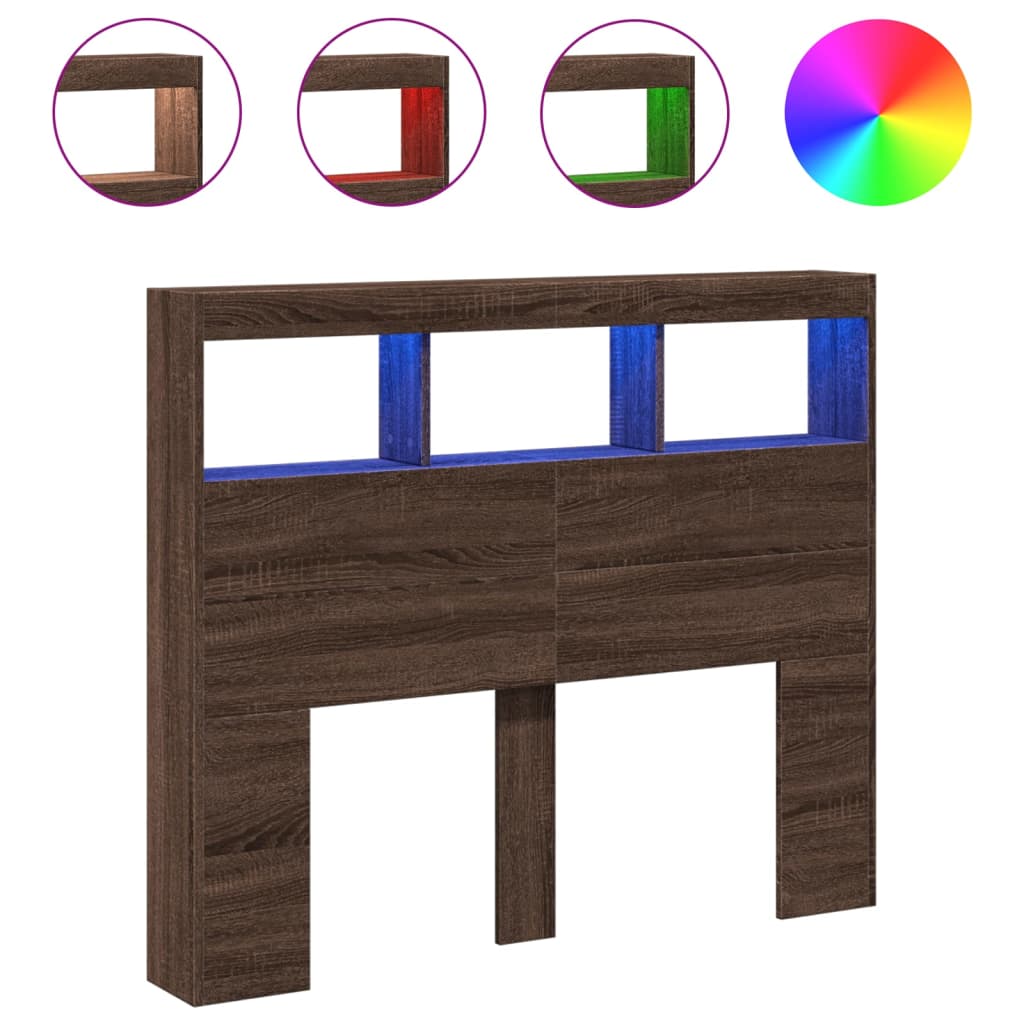 vidaXL Κεφαλάρι με Αποθηκευτικό Χώρο & LED Καφέ Δρυς 120x17x102 εκ.