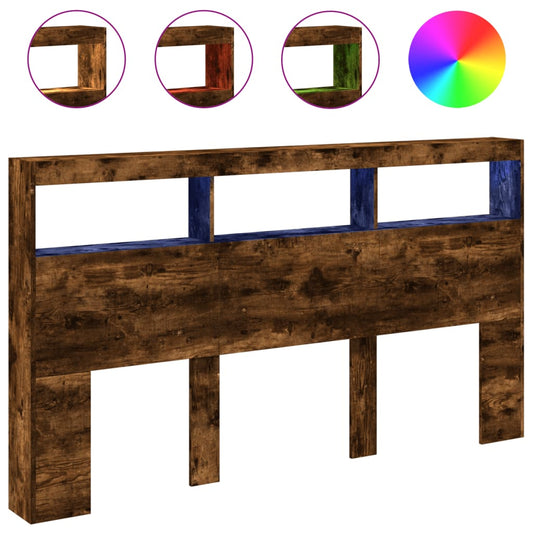 vidaXL Κεφαλάρι με Αποθηκ. Χώρο & LED Καπνιστή Δρυς 180x17x102 εκ.