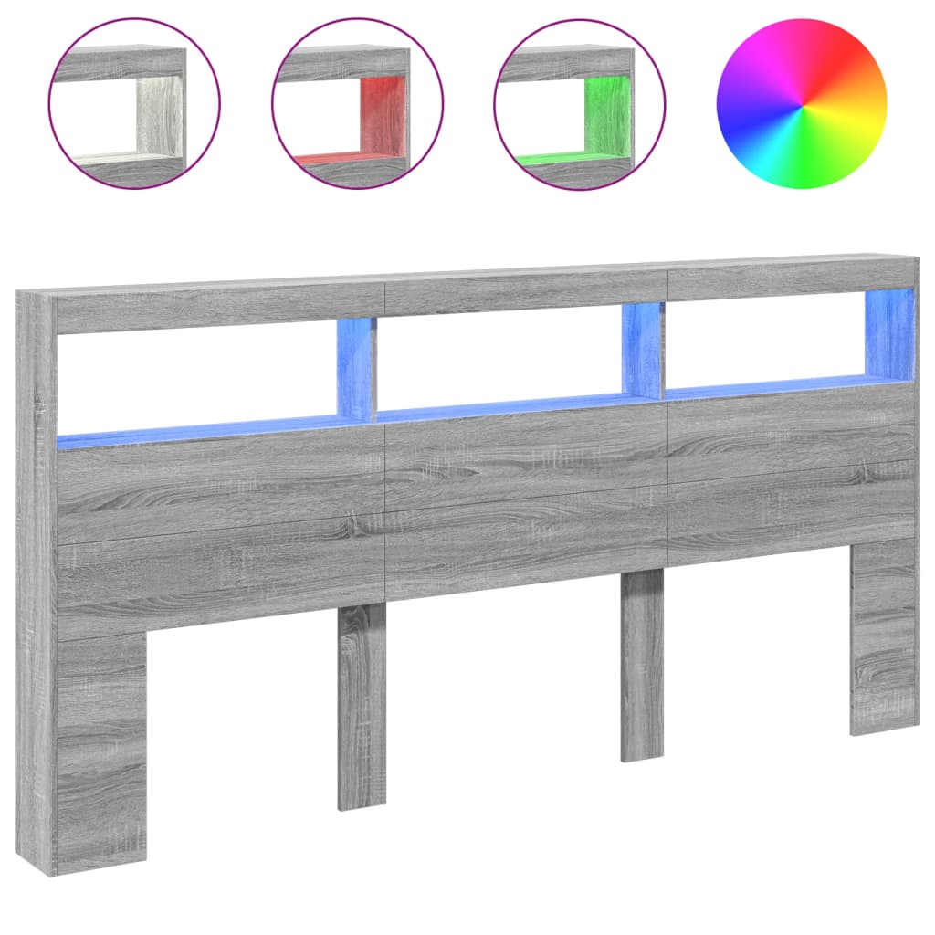 vidaXL Κεφαλάρι με Αποθηκ. Χώρο & LED Γκρι Sonoma 200x17x102 εκ.