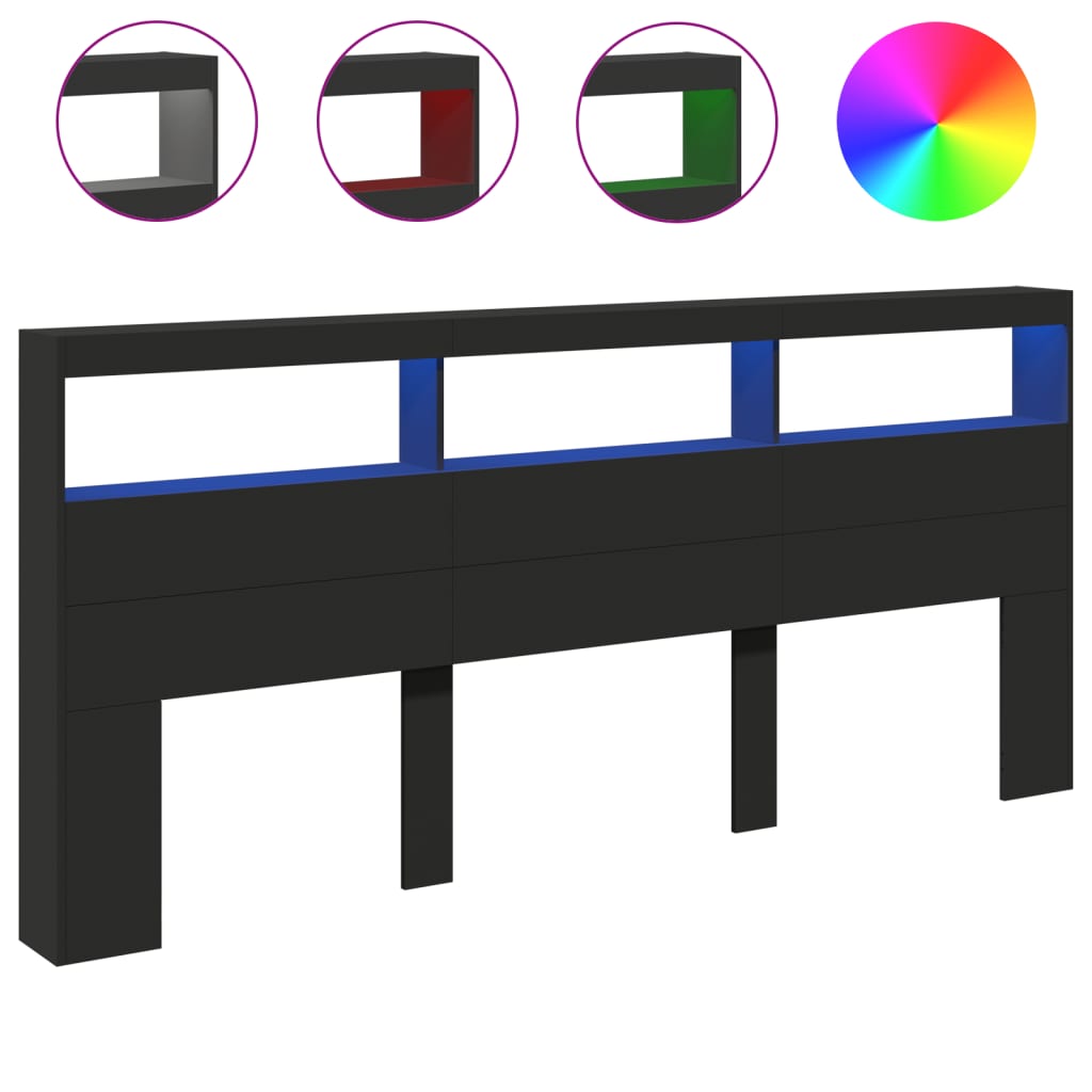 vidaXL Κεφαλάρι με Αποθηκευτικό Χώρο και LED Μαύρο 220 x 17 x 102 εκ.