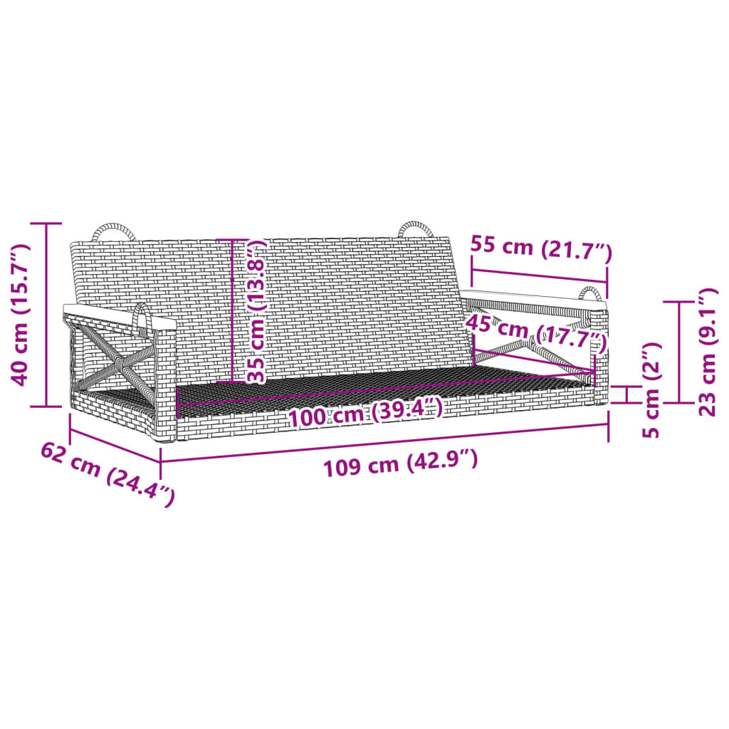 vidaXL Παγκάκι Κούνια Μπεζ 109 x 62 x 40 εκ. από Συνθετικό Ρατάν