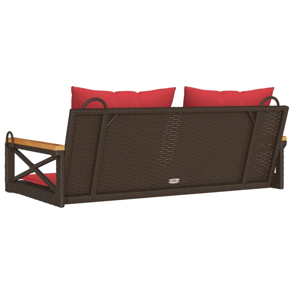 vidaXL Παγκάκι Κούνια Καφέ 109x62x40 εκ. Συνθετικό Ρατάν με Μαξιλάρια