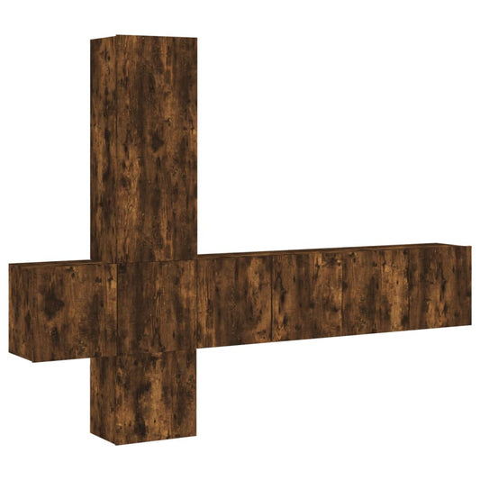 vidaXL Έπιπλα Τηλεόρασης Τοίχου 5 τεμ. Καπνιστή Δρυς από Επεξ. Ξύλο