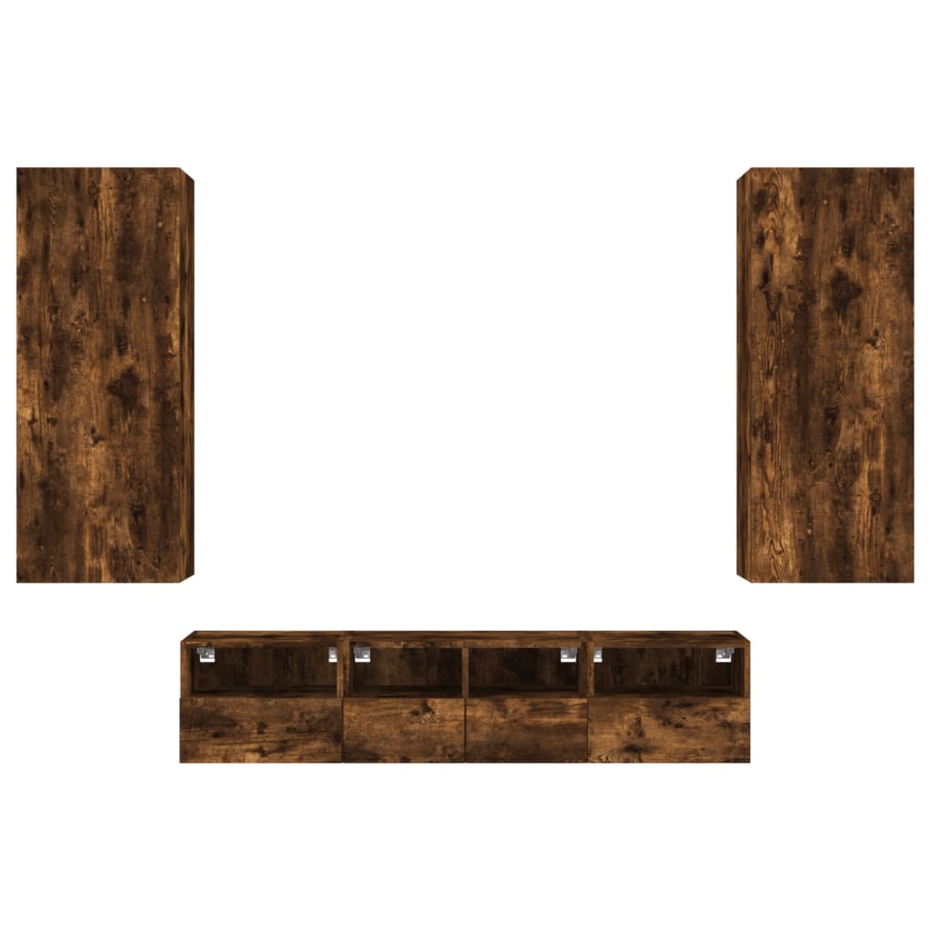 vidaXL Έπιπλα Τηλεόρασης Τοίχου 5 τεμ. Καπνιστή Δρυς από Επεξ. Ξύλο