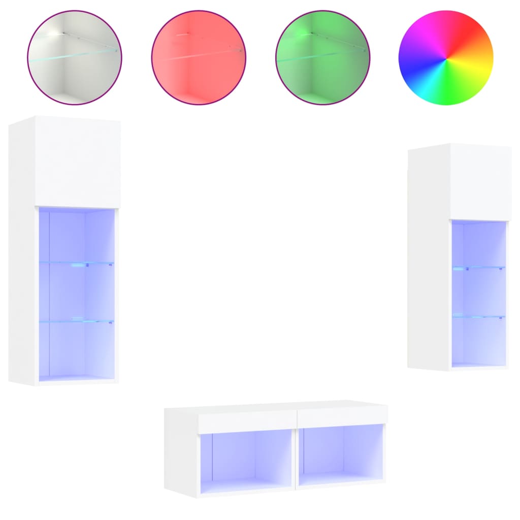 vidaXL Ντουλάπια Τηλεόρασης Τοίχου 4 Τεμ. με Φώτα LED Λευκά