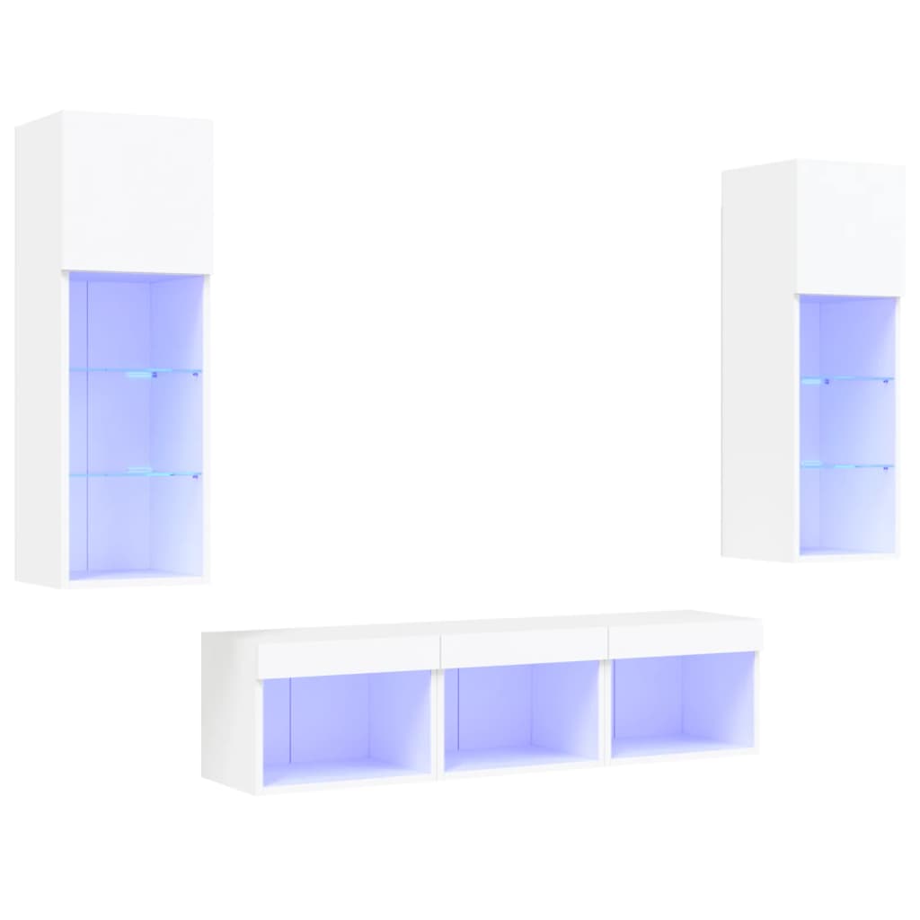 vidaXL Έπιπλα Τοίχου Τηλεόρασης 5 τεμ LED Λευκά από Επεξεργασμένο Ξύλο